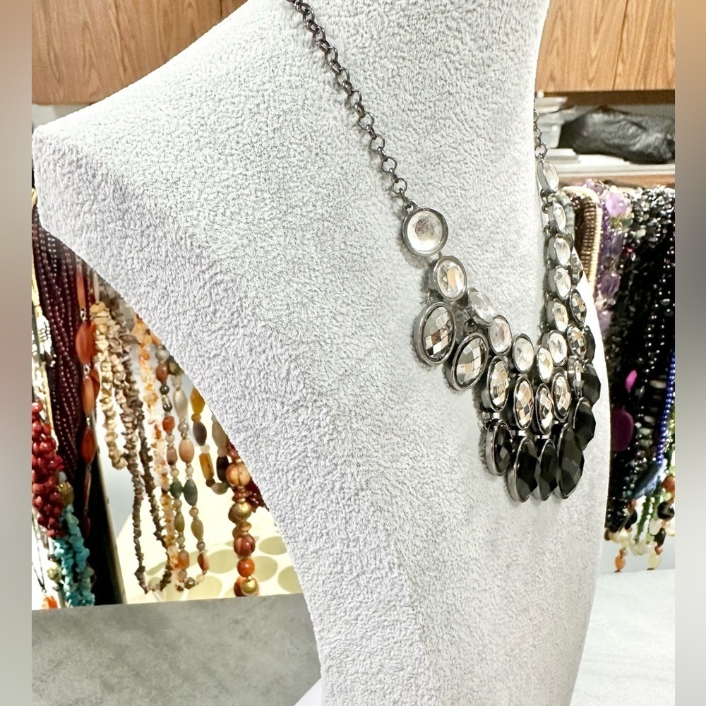 Charming Charlie Black Three Layered Cascade Faceted Bib Statement Necklace - Picture 4 of 4